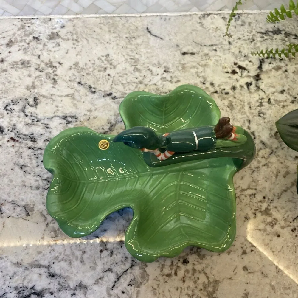 Department 56 Elf pixie Candy‎ Dish Green Clover Christmas St Patrick's Ceramic
